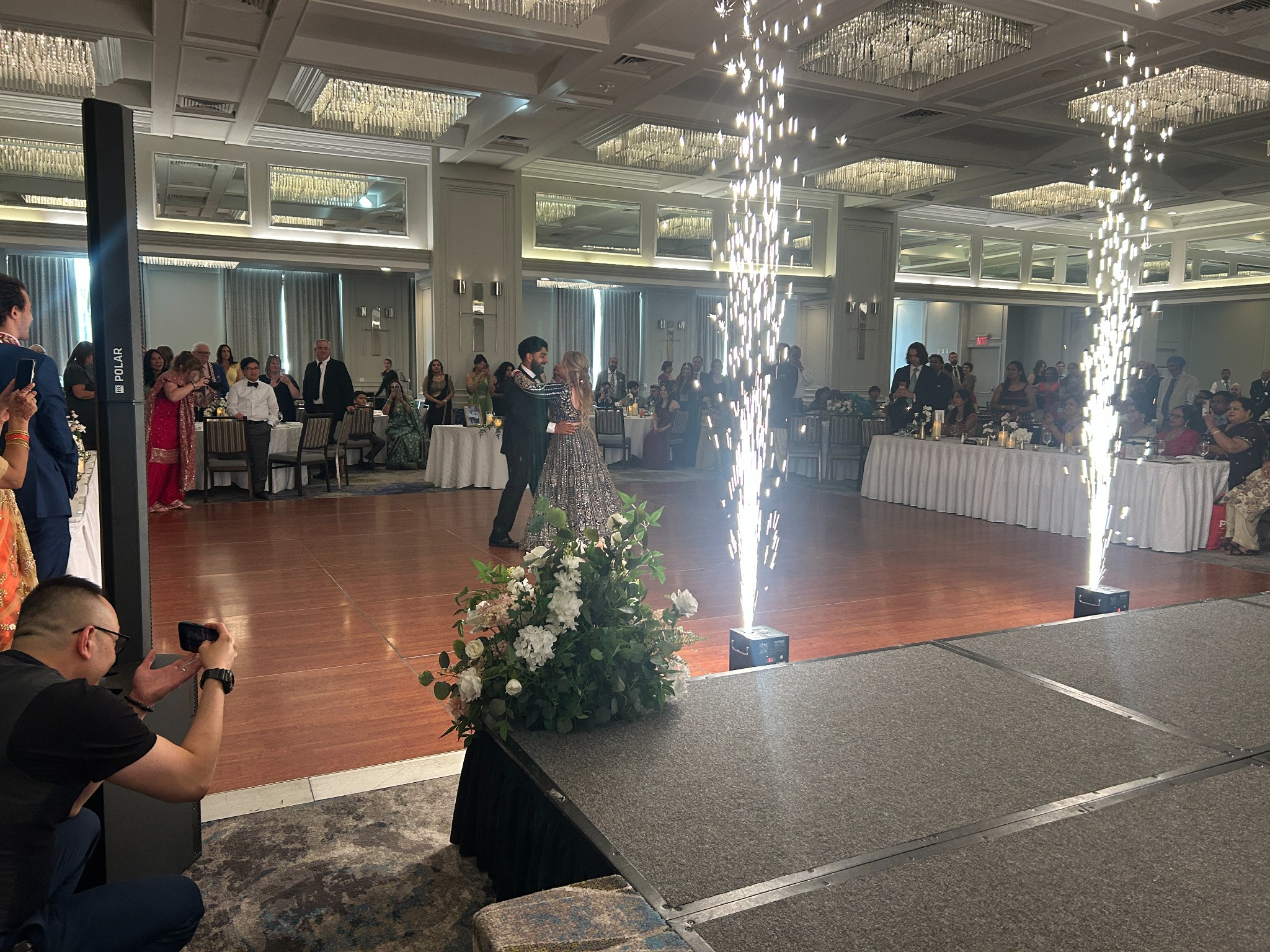 Wedding dance floor with cold sparks